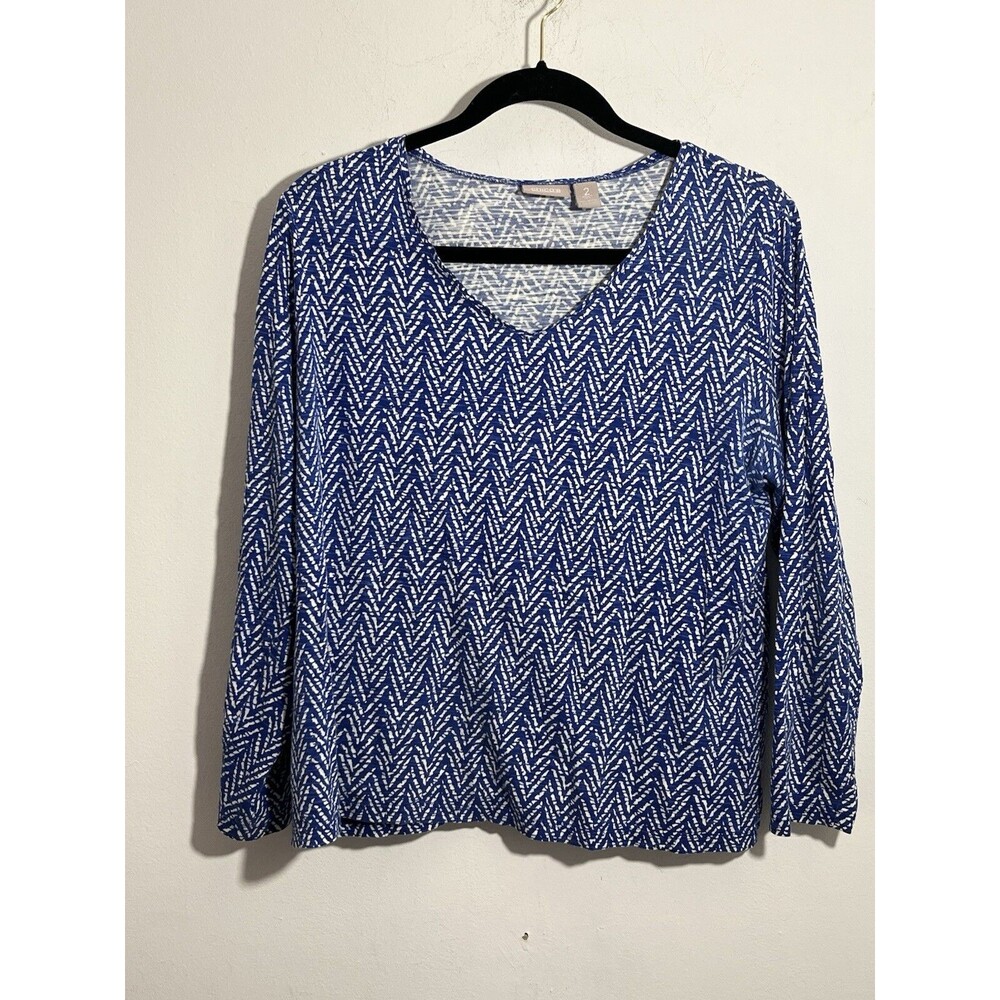 Chicos Tahiti Blue Herringbone Print 3/4 Sleeve Blouse Shirt Womens 2 US L (13)